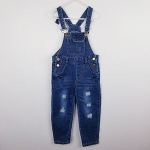 Girl's Denim Distressed Jean Overalls